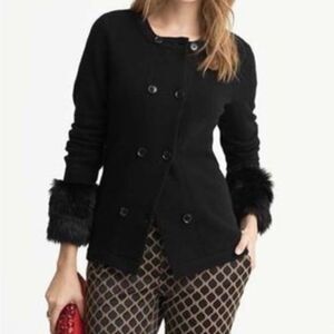 Banana Republic Black Fur Cuff Cardigan Sweater